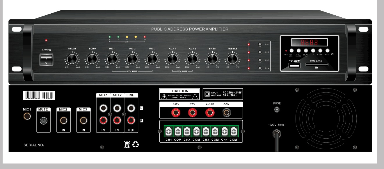 Bluetooth USB SD Card mixer amplifier with Echo and Delay